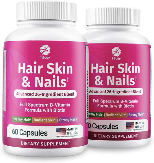 1 Body Hair Skin & Nails with Biotin, Vegan – Biotin: Known for supporting keratin production, biotin may help – Image 1