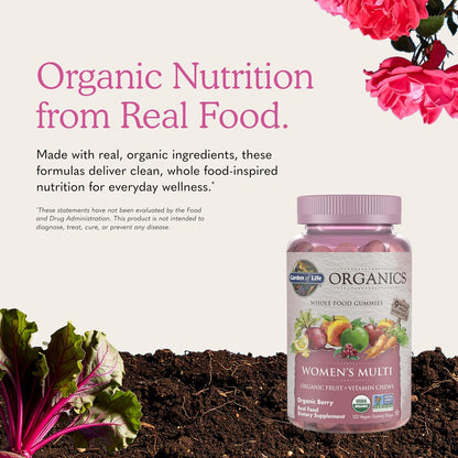 Garden of Life Organics Women's Gummies Vitamins – Multivitamin for Women with Methyl B12, C & D3, Certified Organic, Non-GM, Vegan, Berry Flavour, 120 Gummies