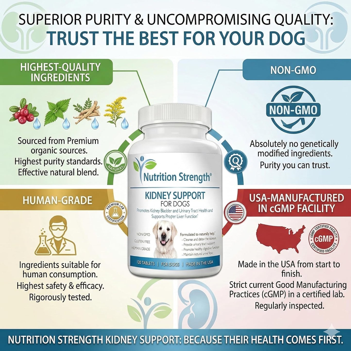 Kidney Support for Dogs - Renal, Bladder and Urinary Tract Health Supplement with Organic Cranberry and Astragalus, 120 Chewable Tablets - görsel 8