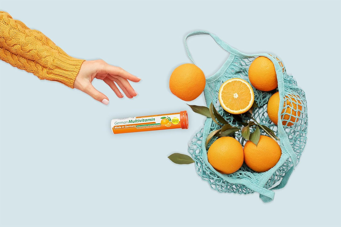 T&D German Multivitamin 10 Vitamins - 40 Vegan Drink Effervescent Tablets - Orange Flavour - Made in Germany - görsel 6