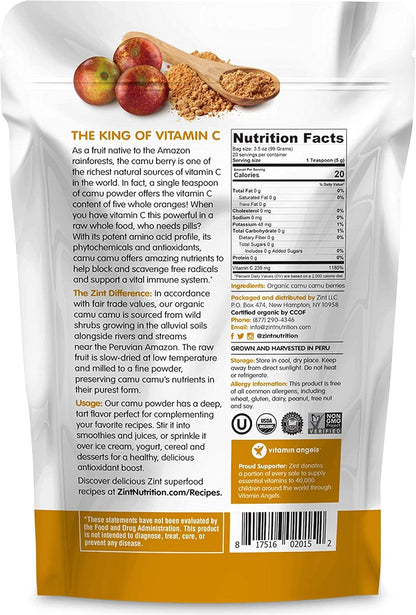 Camu Camu Powder, Natural Vitamin C by Zint: Raw Organic Antioxidant Superfood - Immune Support & Anti-Ageing - Non-GM, Super Vitamin C Berry (100 g)