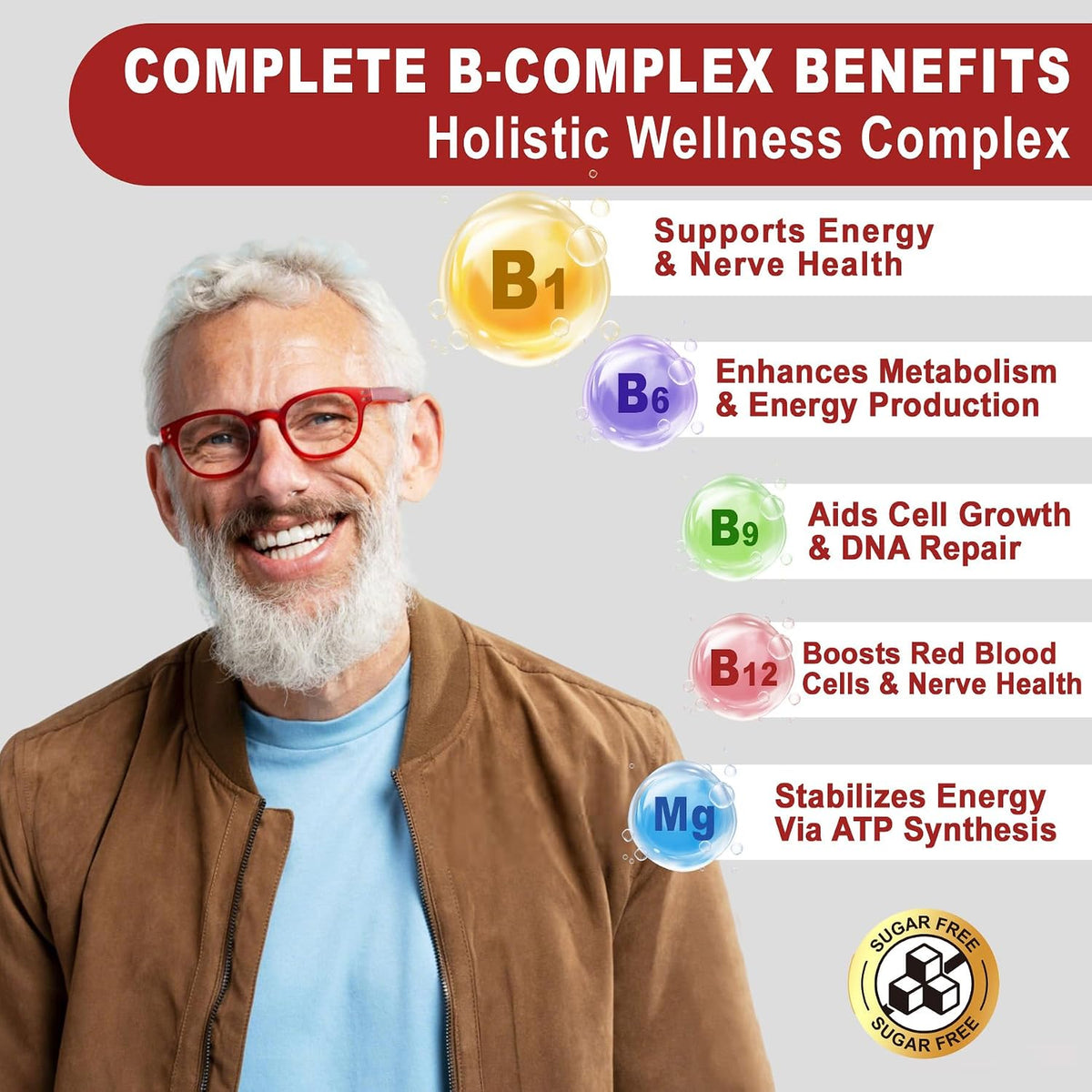 Vitamin B1 (Benfotiamine) Gummies 500mg – B Complex with B6, B12, Magnesium – Vegan, Sugar-free, 60 Count – Image 2