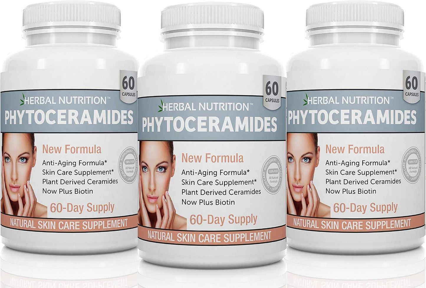 Herbal Nutrition Phytoceramides from Rice with Biotin Vitamin A, C, D and E, Three Bottle Pack, 180 Capsules 40mg - görsel 1