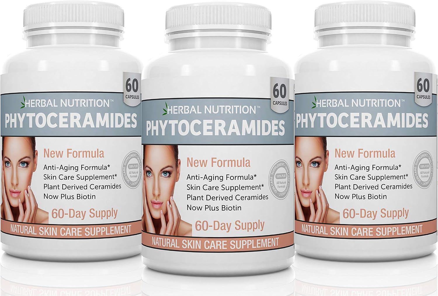 Herbal Nutrition Phytoceramides from Rice with Biotin Vitamin A, C, D and E, Three Bottle Pack, 180 Capsules 40mg - görsel 1