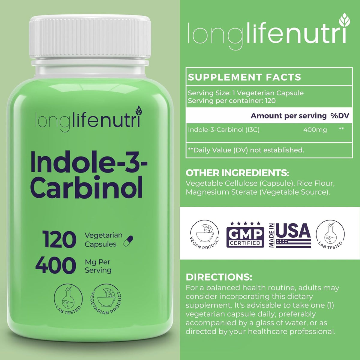 LongLifeNutri Indole-3-Carbinol 400mg - 120 – Men concerned with prostate health: I3C is also studied for its role – Image 2