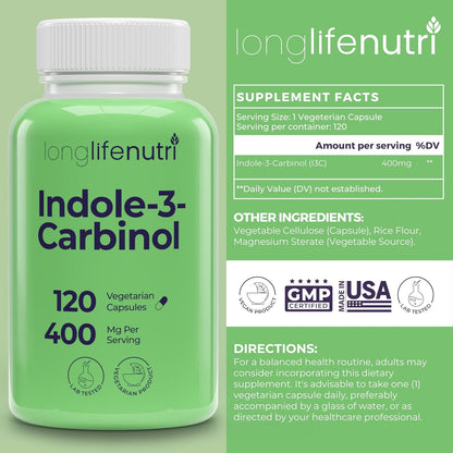 LongLifeNutri Indole-3-Carbinol 400mg - 120 – Men concerned with prostate health: I3C is also studied for its role – Image 2