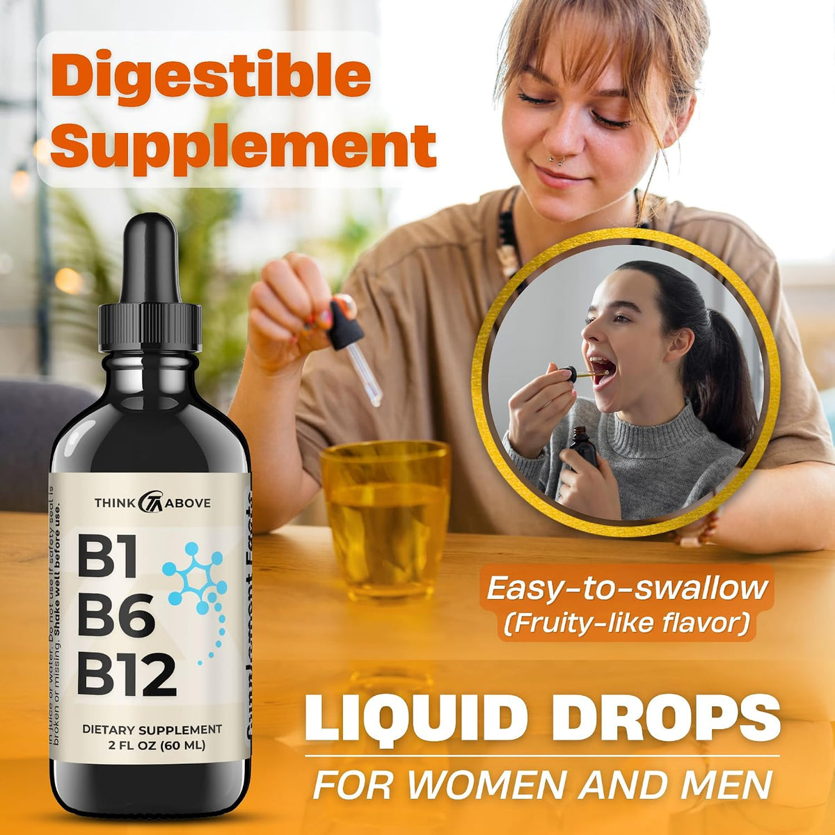 Think Above B1 B6 B12 Vitamin Liquid Drops - Nerve, Energy, Brain Support Supplement - Fruity-Like Flavour - – Image 5