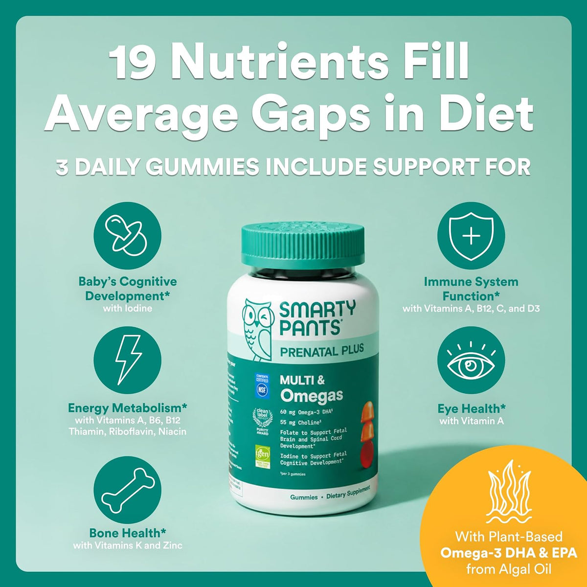 SmartyPants Prenatal Multivitamin Gummies, Omega 3 (DHA/EPA), Methylfolate, Biotin, Vitamin D3, C, Vitamin B12, B6, Vitamin – Image 3
