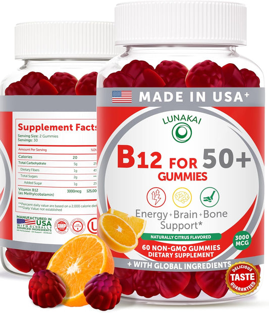 Lunakai USA Made Vitamin B12 Gummies for – Energy production: B12 helps convert food into fuel, supporting your – Image 1
