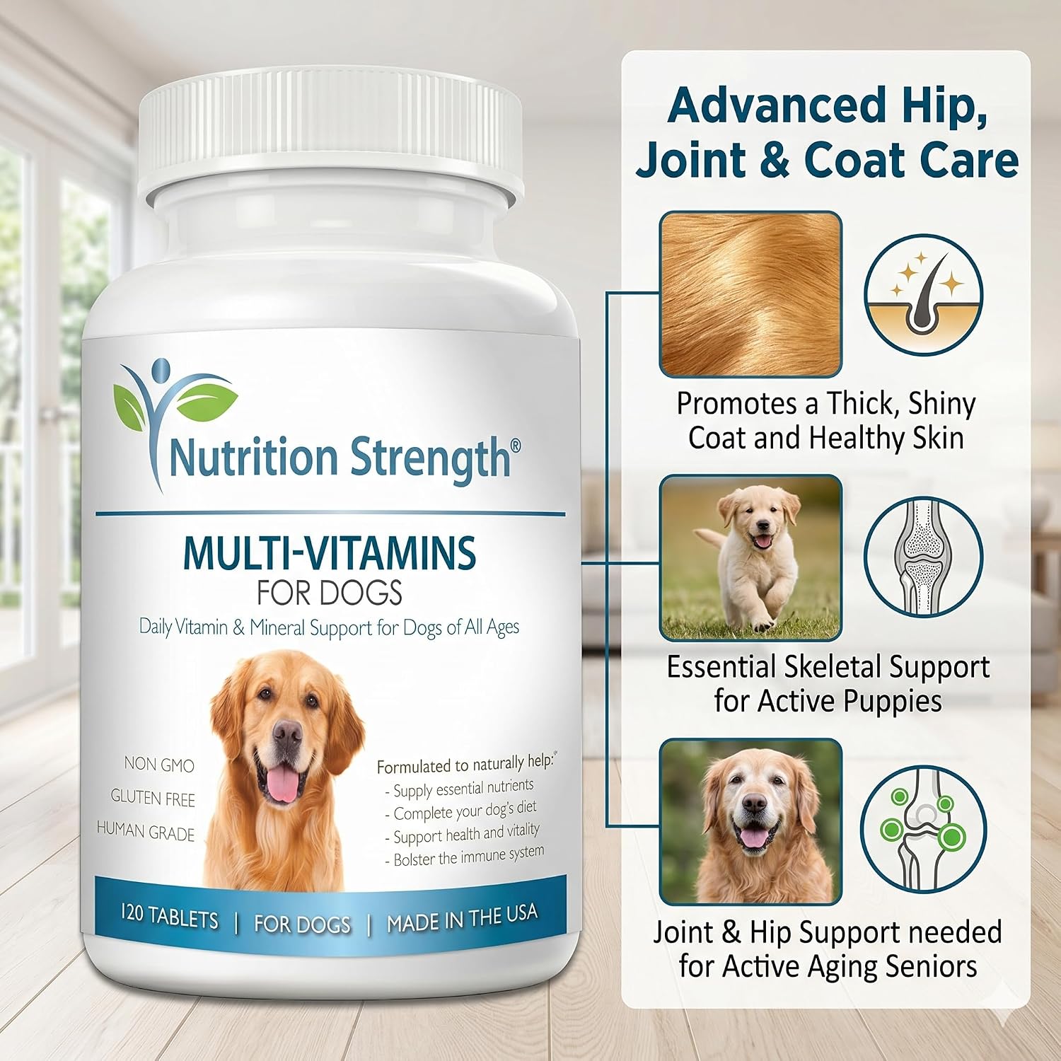 Multivitamins for Dogs, Daily Vitamin and Mineral Support, Nutritional Dog Supplements for All Canine Breeds and Sizes, Promotes Immune Health in Pets, 120 Chewable Tablets - görsel 5