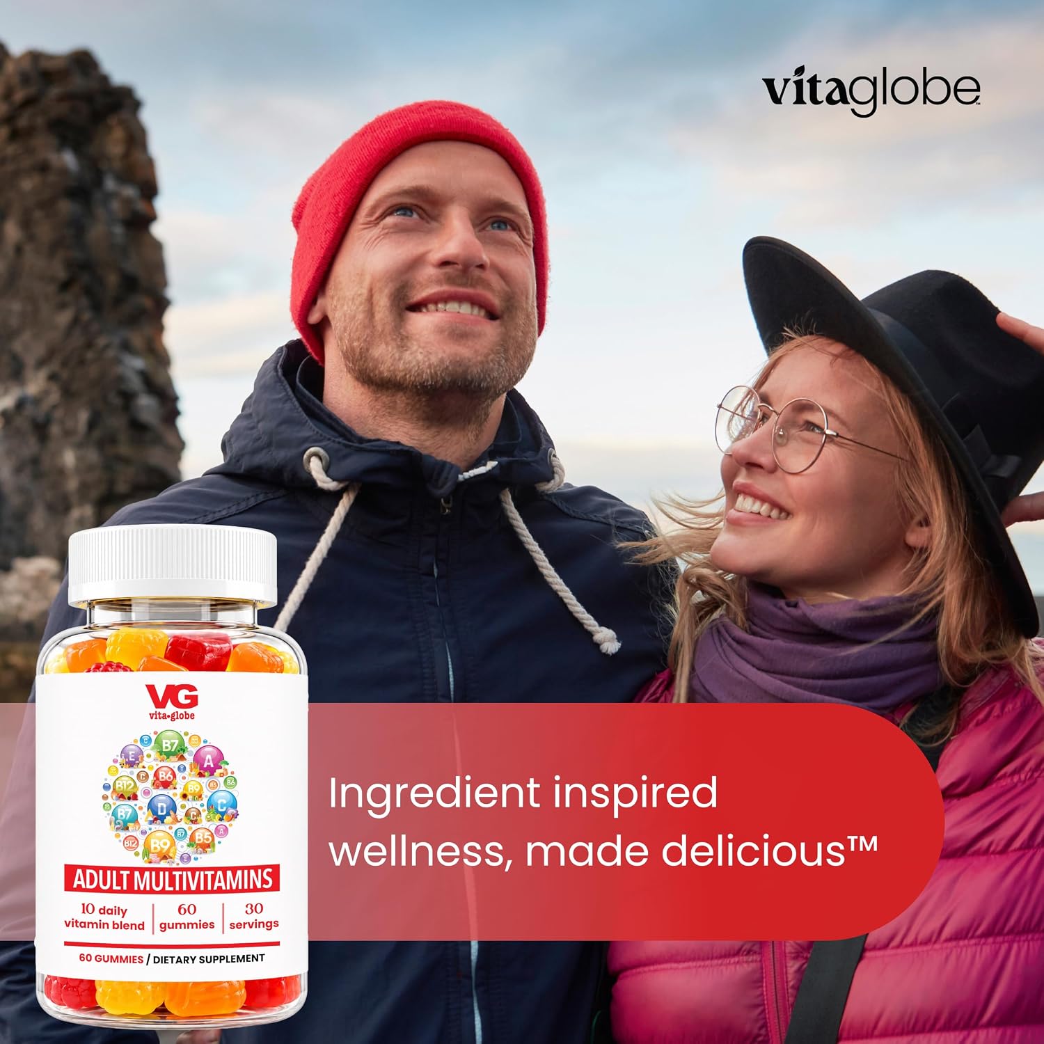 VITA GLOBE Adult Multivitamin Gummies – 9 Daily Vitamins with C, D, E, B6, B12, Folate & Biotin, Orange, Peach & Strawberry Flavours, Immune Support Supplement, 60 Gummies - görsel 6