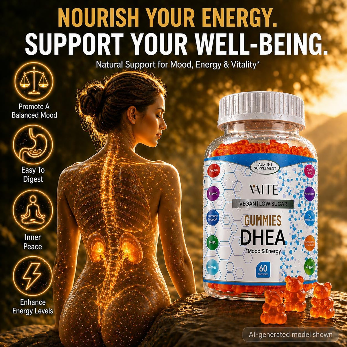 VAITE DHEA 50mg Gummies for Men and Women's – Men Seeking Vitality: Men over 40 may benefit from DHEA to support – Image 2
