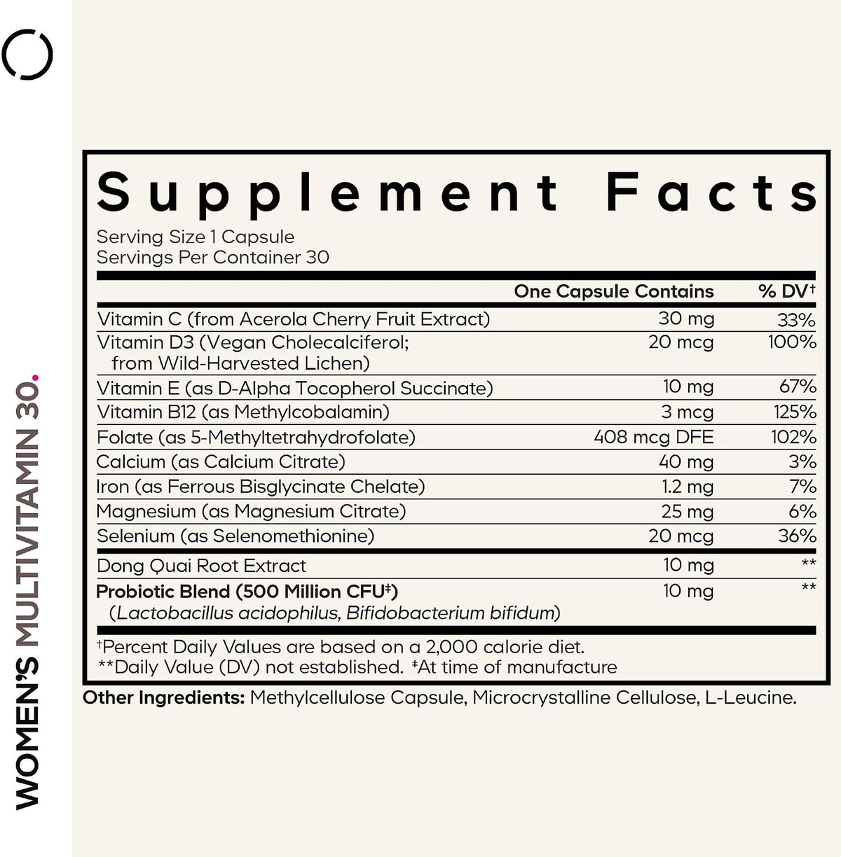 Codeage Women's’s Multivitamin - Vitamins A, C, D3, E, B6, B12, Folate, Calcium, Magnesium, Iron, Dong Quai, Probiotics - 1 – Image 2