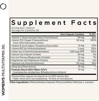 Codeage Women's’s Multivitamin - Vitamins A, C, D3, E, B6, B12, Folate, Calcium, Magnesium, Iron, Dong Quai, Probiotics - 1 – Image 2