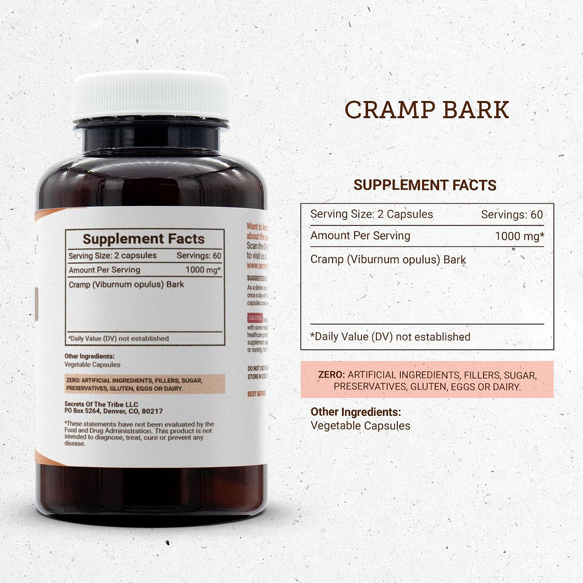 Secrets of the Tribe Cramp Bark 120 Capsules – Tested and Verified for Purity: Steam-distilled extraction ensures – Image 3