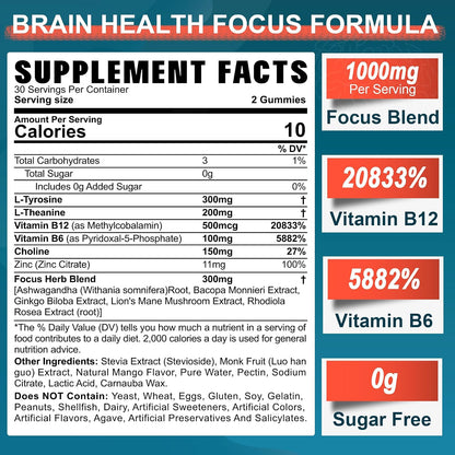NEVISS Sugar-free L-Tyrosine Gummies – – High Potency: 300 mg L-Tyrosine, 200 mg L-Theanine, 500 mcg B12 per – Image 2