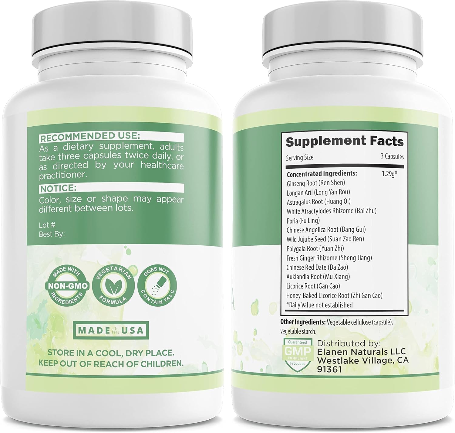 Elenan Naturals Gui Pi Wan - Third-Party Tested Traditional Chinese Herbal Supplement - 100 Vegetable Capsules - görsel 3