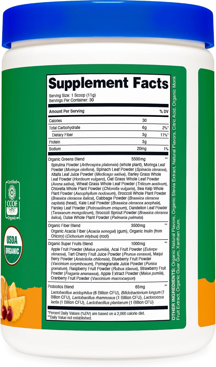 Nutricost Organic Super Greens Powder (30 Servings) Orange Sunrise Flavour - Superfood Supplement Drink Mix - görsel 5