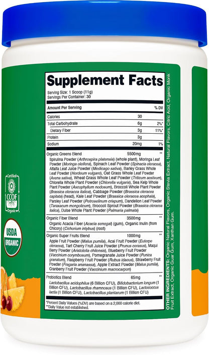 Nutricost Organic Super Greens Powder (30 Servings) Orange Sunrise Flavour - Superfood Supplement Drink Mix
