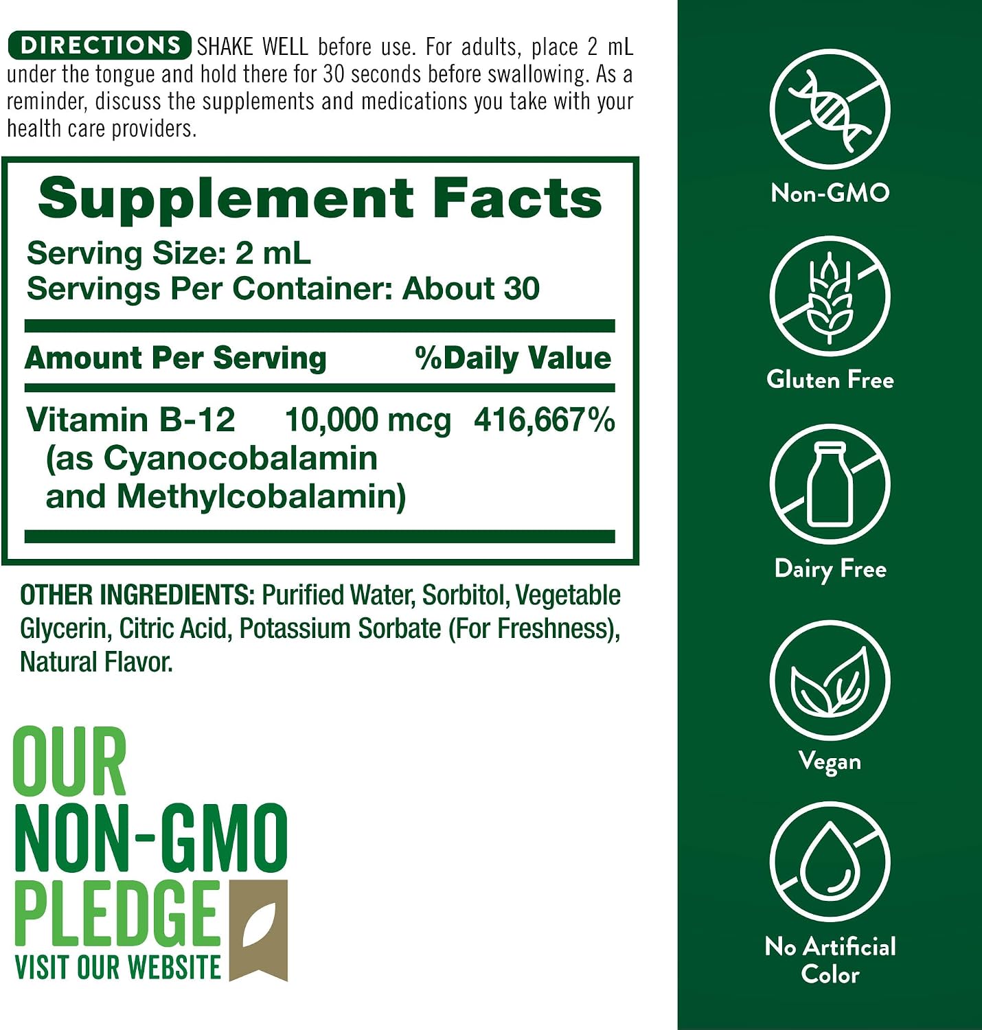 Nature's Truth B12 Sublingual Liquid Drops | 10,000 mcg | 60 mL | Vegan, Non-GM & Gluten free - görsel 2