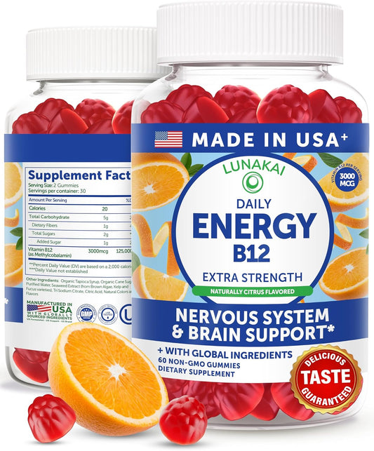 Lunakai USA Made Vegan Energy Gummies – – Supports Energy Production – B12 helps convert carbohydrates into – Image 1