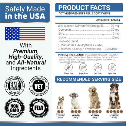 Omega 3 Fish Oil for Dogs - 170 Chews - Skin and Coat Supplement - Omega 3 for Dogs - Dry & Itchy Skin Relief - Allergy Support - Anti Shedding Treats - Salmon - EPA & DHA - Chicken Flavour