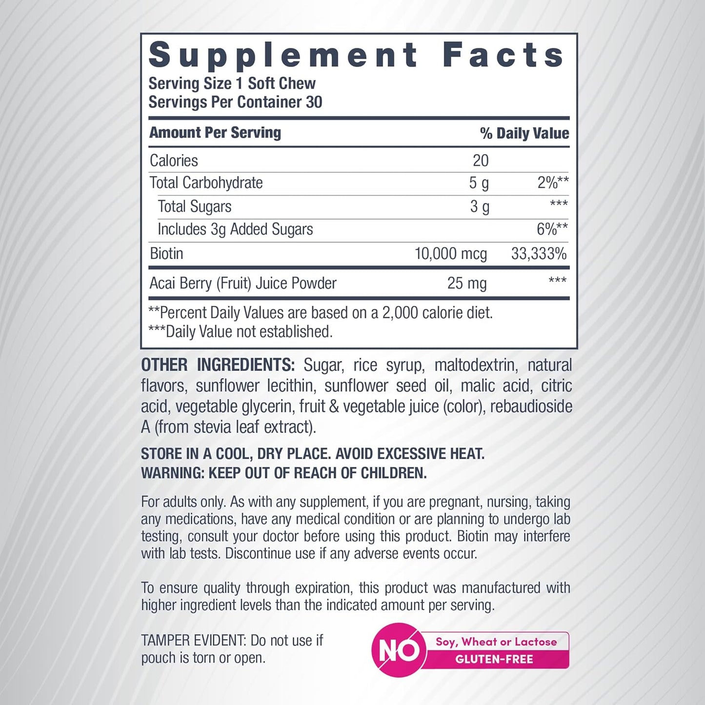 NeoCell Biotin Beauty Soft Chews | 30 Chewables | 10000mcg | Hair, Skin & Nails | Acai Berry Flavour - görsel 3