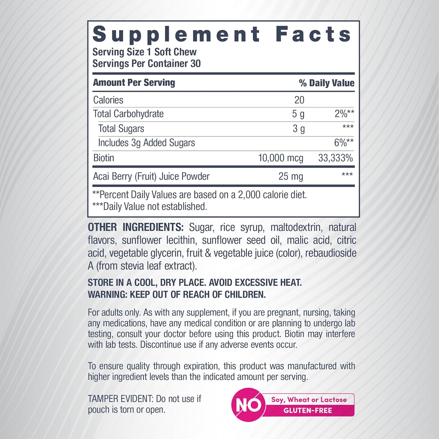 NeoCell Biotin Beauty Soft Chews | 30 Chewables | 10000mcg | Hair, Skin & Nails | Acai Berry Flavour - görsel 3