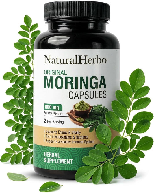 Pure Moringa Capsules - Pure Moringa Leaf – Vitamin A (as beta-carotene) : Supports vision, immune function, and – Image 1