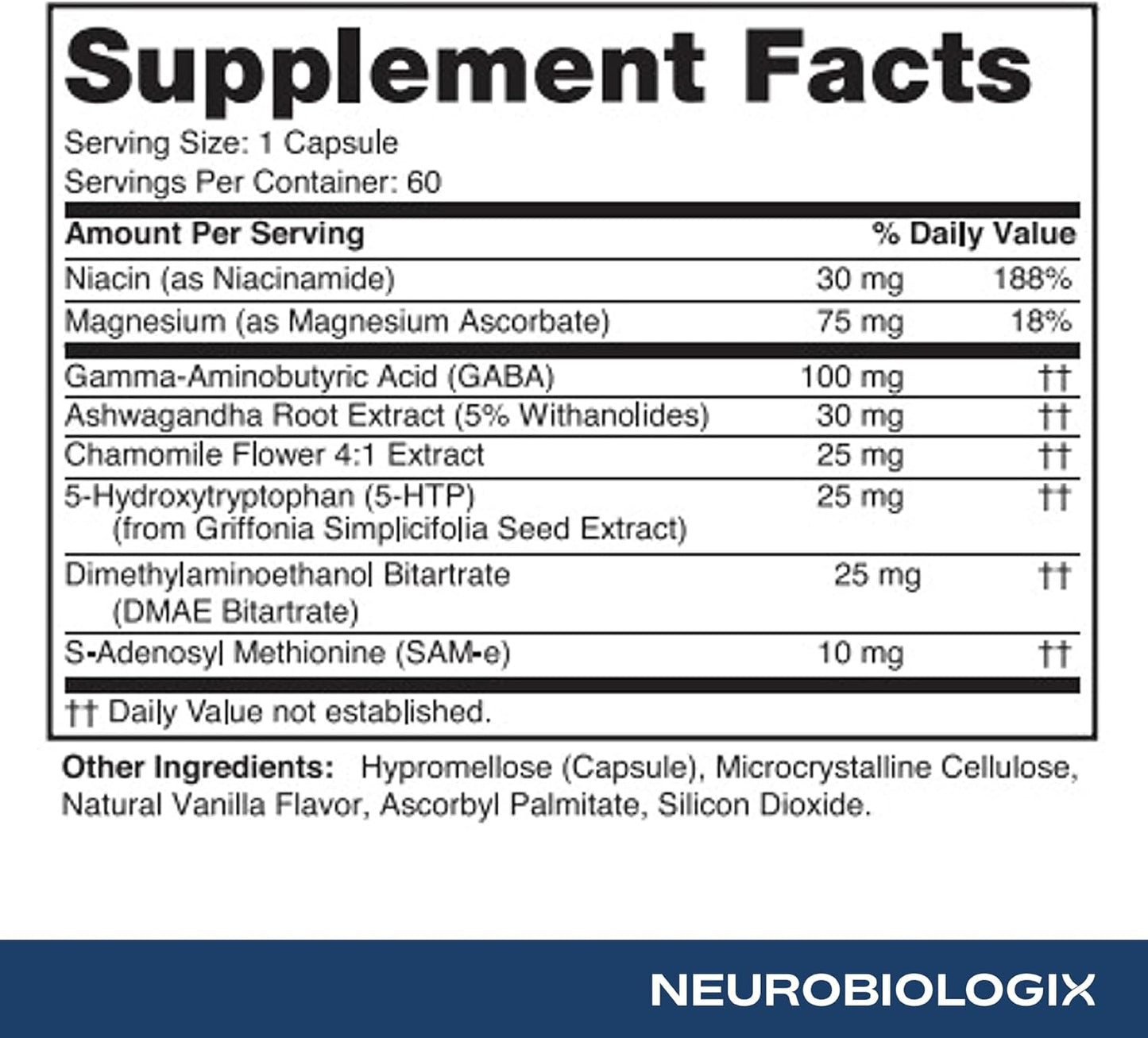 Neurobiologix Mood Plus – Mood & Stress Support with GABA, 5-HTP, Ashwagandha, Magnesium & Chamomile (60 Capsules) - görsel 5