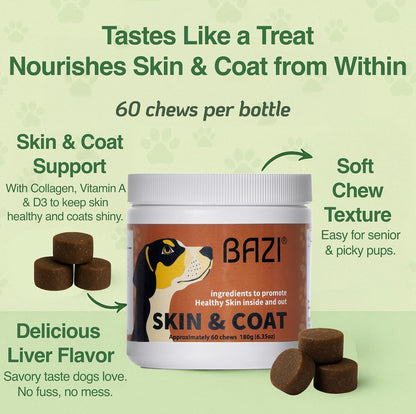 BAZI Skin & Coat Dog Chews – Collagen, – Vitamin A: Vital for skin cell regeneration and repair, keeping the coat – Image 3
