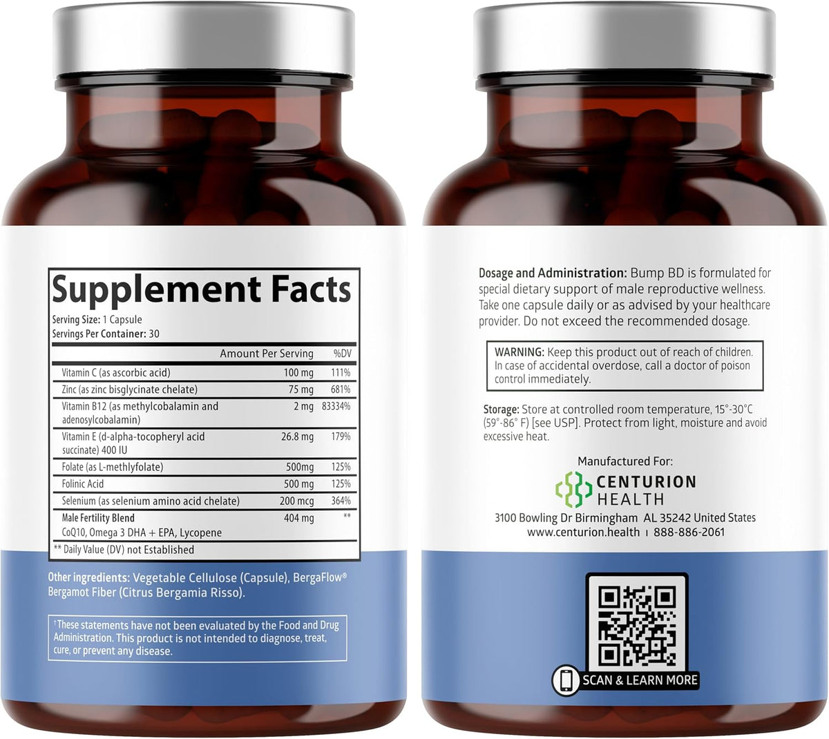 Centurion Health Bump BD – Natural Fertility Supplement for Men with Selenium, CoQ10, L-Methylfolate, Folinic Acid, DHA + – Image 2