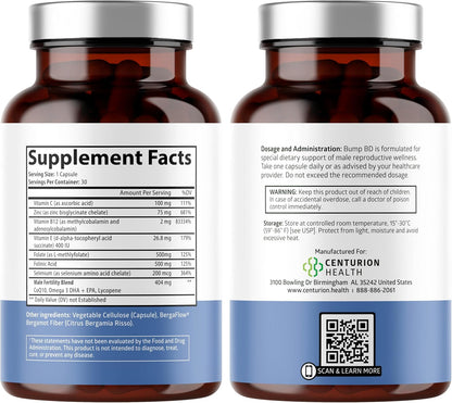 Centurion Health Bump BD – Natural Fertility Supplement for Men with Selenium, CoQ10, L-Methylfolate, Folinic Acid, DHA + – Image 2