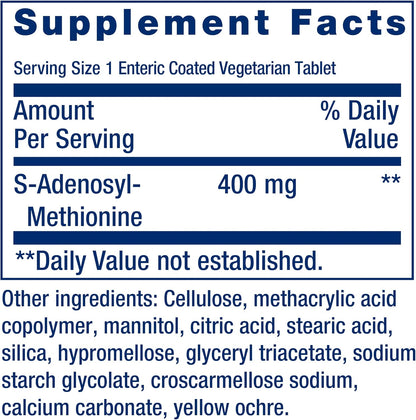 Life Extension SAMe 400 mg – S-Adenosyl-Methionine Supplement for Mood, Joint & Liver Support, 60 Enteric-Coated Tablets