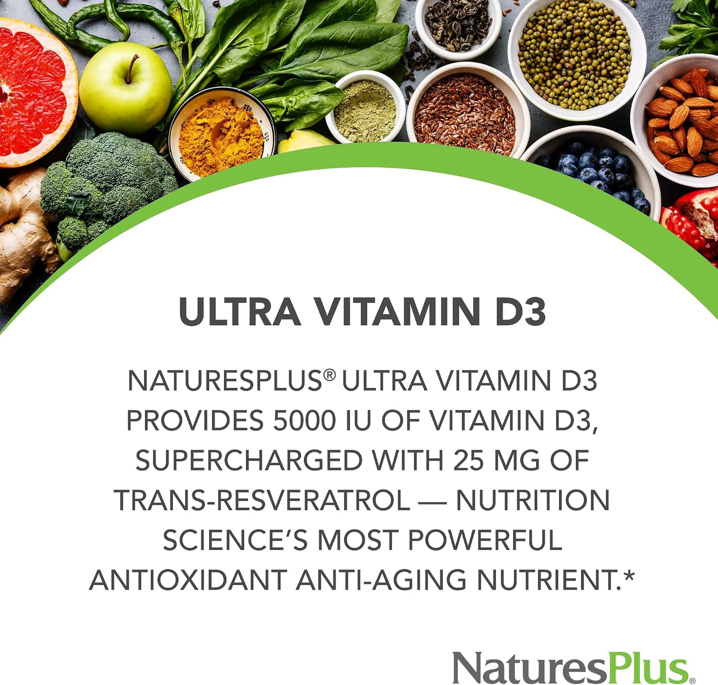 NaturesPlus Vitamin D3, Extended Release - 90 Vegan Tablets - 5000 IU + 25 mg Trans-Resveratrol - Heart & Bone Health, Immune Support, Anti-Ageing - Gluten free - görsel 3