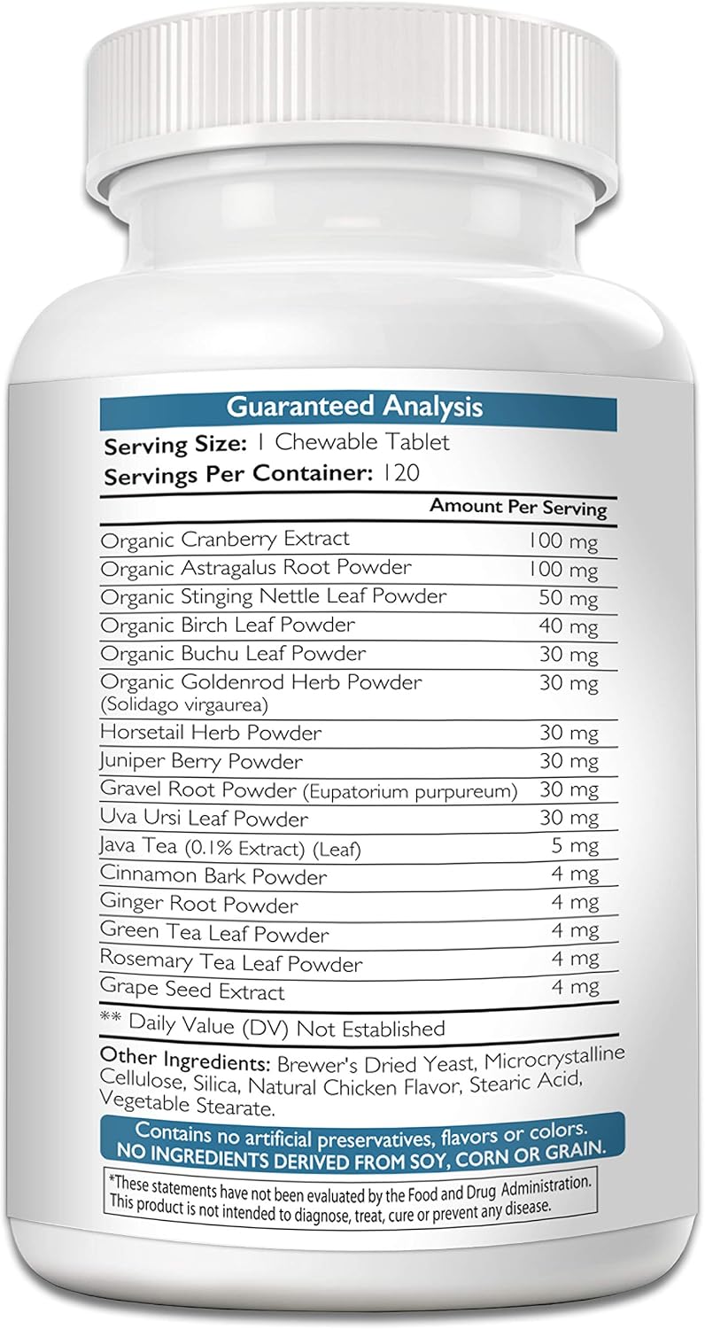 Kidney Support for Dogs - Renal, Bladder and Urinary Tract Health Supplement with Organic Cranberry and Astragalus, 120 Chewable Tablets - görsel 9
