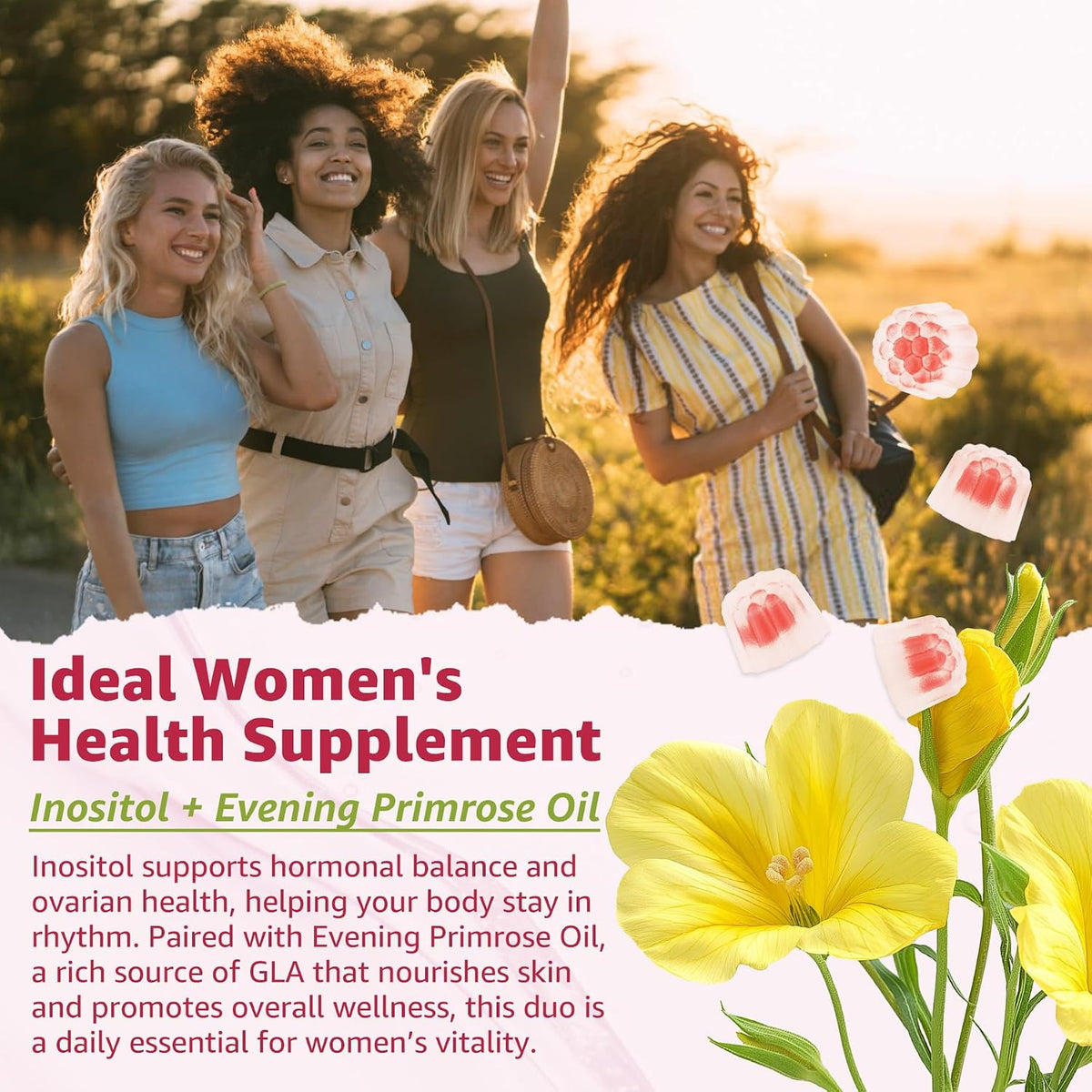 Nextdia Inositol Gummies with Evening Primrose Oil for Women's - 40:1 Ratio Myo-Inositol 2000mg & D-Chiro Inositol 50mg with – Image 5