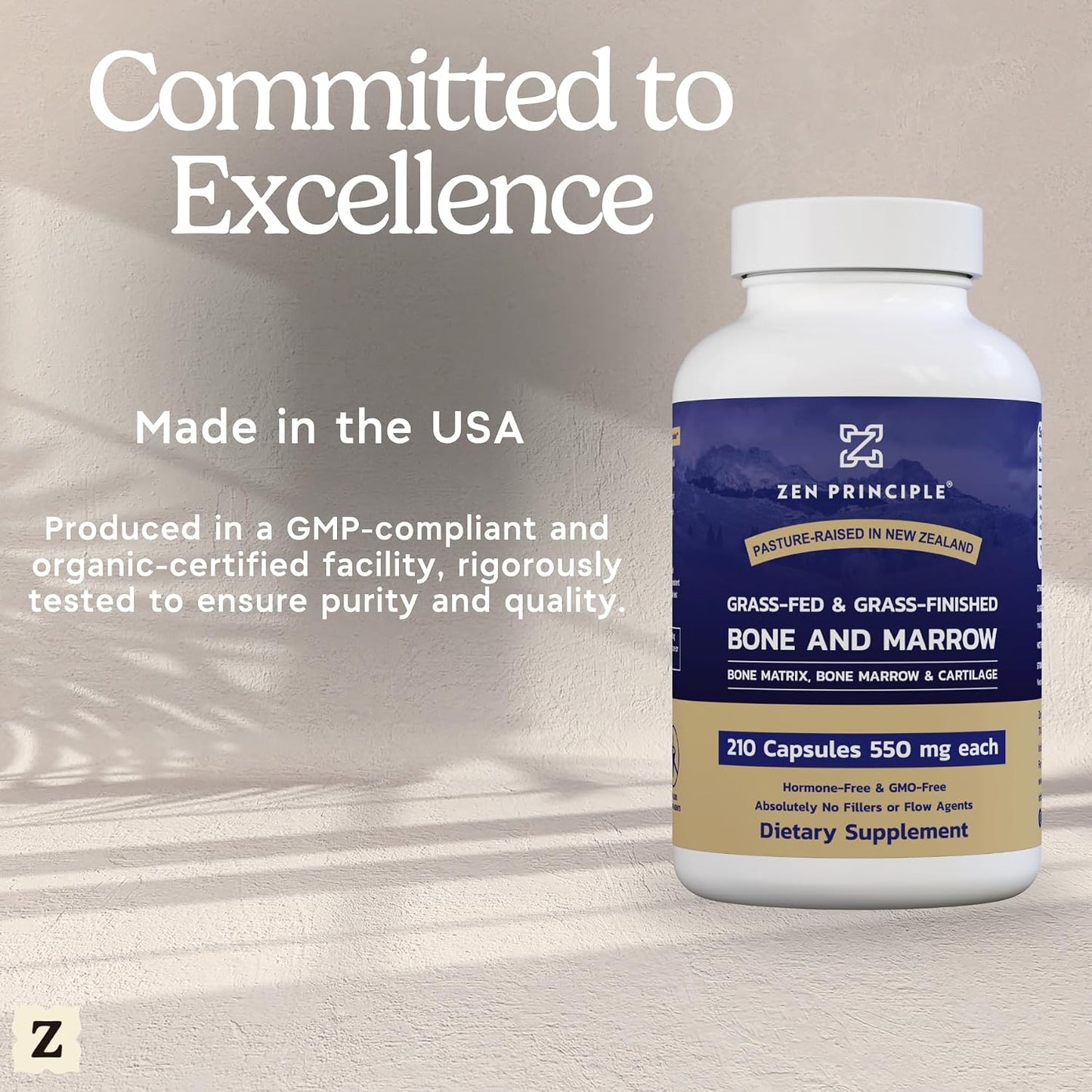 Zen Principle Grass Fed Beef Bone Marrow Supplement, 3300mg - Skin, Oral Health, and Joint Support (210 Capsules) - görsel 6
