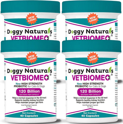 Vetbiome Plus High Strength Probiotics for Pets (160 Capsules) - 120 Billion CFU, 9-Strain Formula – Third Party Tested – – Image 1