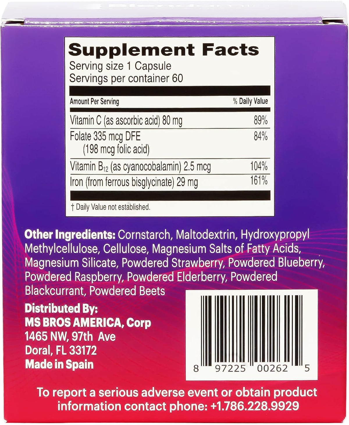 Blendamin Iron Ferrous Bisglycinate with – Vitamin B12 (Cyanocobalamin): Vital for red blood cell formation and – Image 2