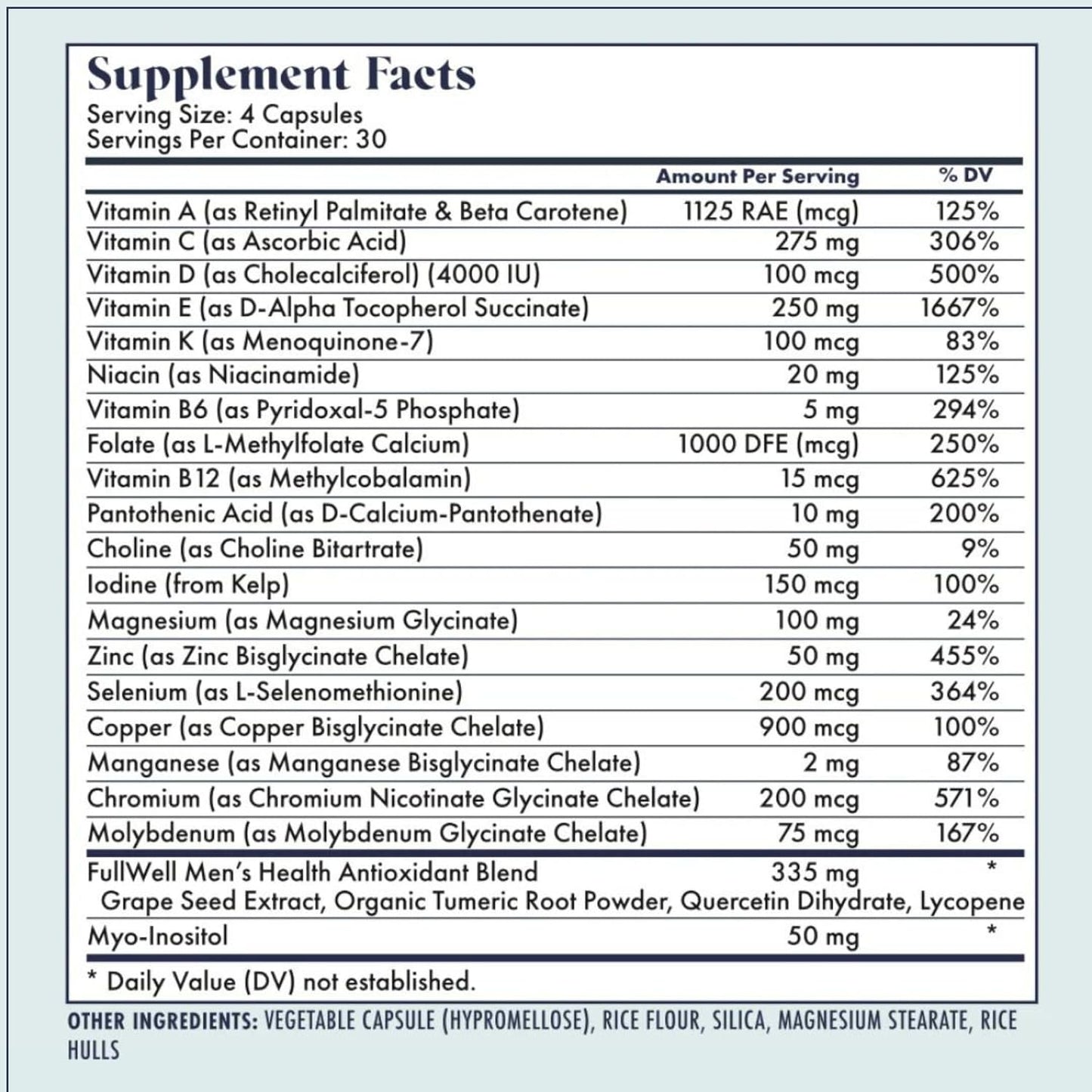 FullWell Men's Multivitamin - Daily Multivitamin for General & Reproductive Health - Supports Sperm Health & Hormone Balance - Fertility & Conception Support - Men's Prenatal - 120 Capsules (30 Servings) - görsel 2