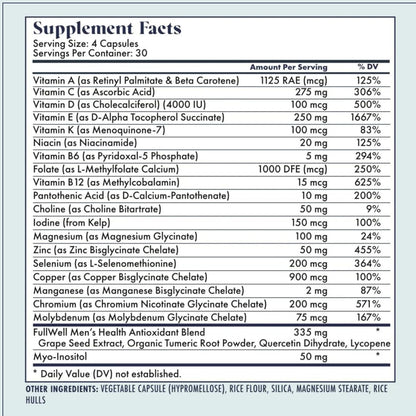 FullWell Men's Multivitamin - Daily Multivitamin for General & Reproductive Health - Supports Sperm Health & Hormone Balance - Fertility & Conception Support - Men's Prenatal - 120 Capsules (30 Servings)