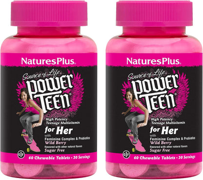 NaturesPlus Source of Life Power Teen for Her Multivitamin - 60 Chewable Tablets, Natural Berry