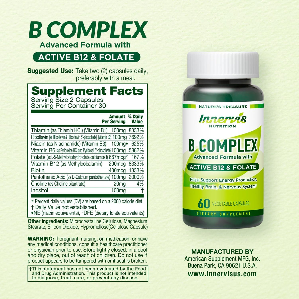 Bioactive B Complex with Active B12 & Folate – Supports Energy, Brain & Nerve Health, 60 Vegan Capsules – Image 8
