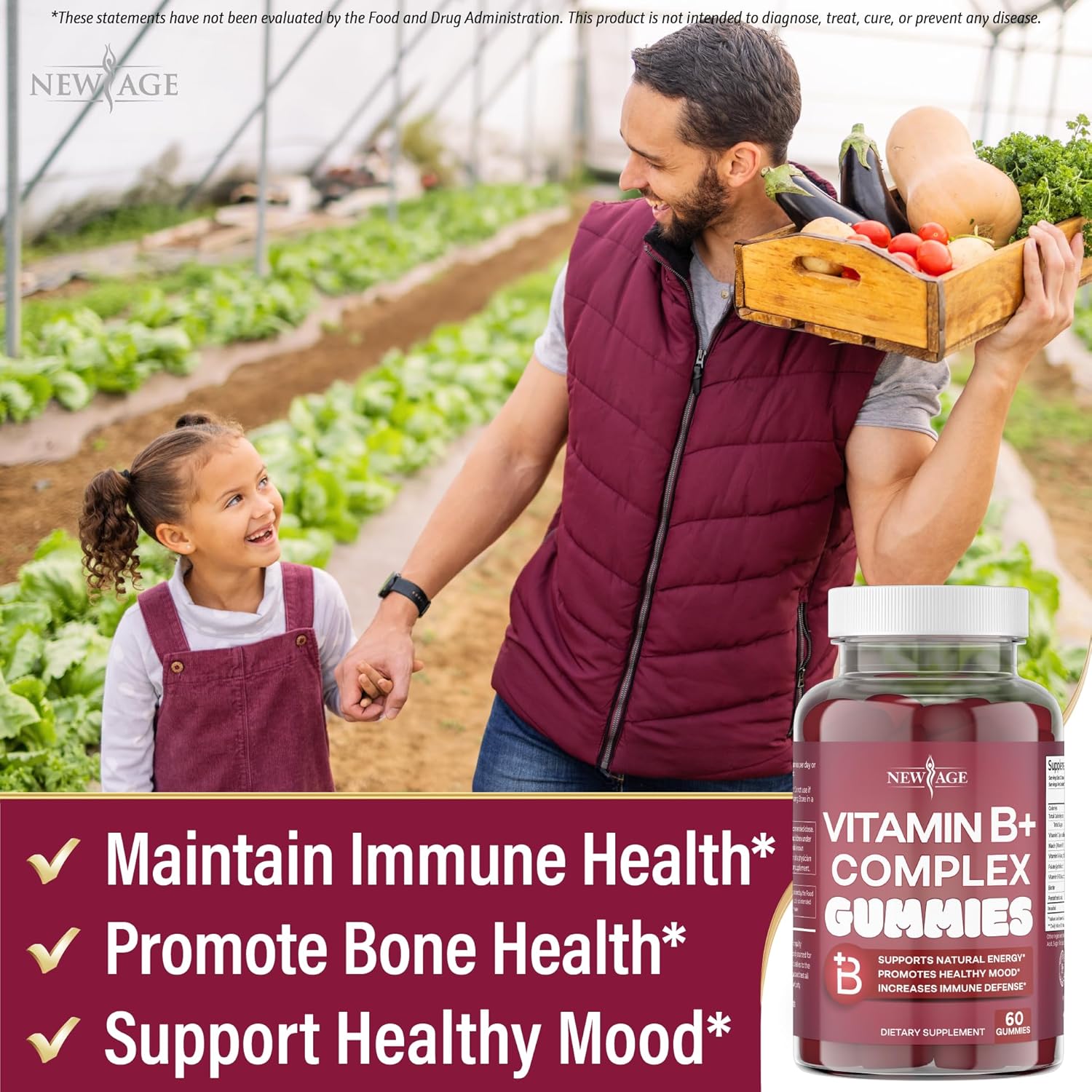 NEW AGE Vitamin B Complex Gummies with Vitamin B3, B6 & B12 – with Biotin, Folic Acid & Vitamin C – Gluten free, Vegan (180 Count (3-Pack)) - görsel 4