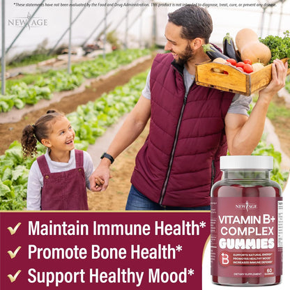 NEW AGE Vitamin B Complex Gummies with Vitamin B3, B6 & B12 – with Biotin, Folic Acid & Vitamin C – Gluten free, Vegan (180 Count (3-Pack))