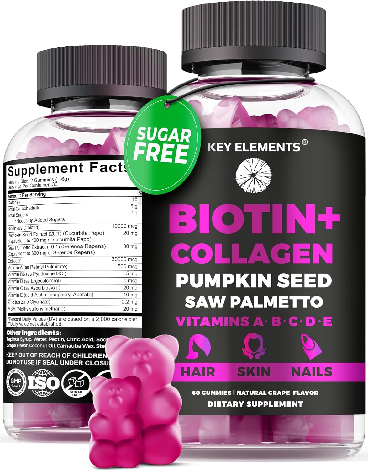 KEY ELEMENTS Biotin & Collagen Gummies – 10,000mcg for Hair, Skin & Nails - görsel 1