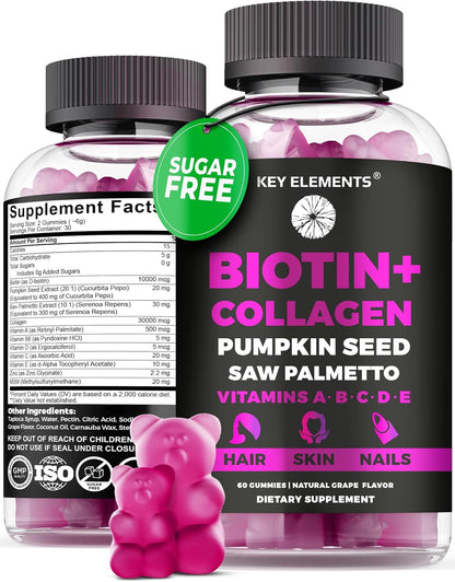 KEY ELEMENTS Biotin & Collagen Gummies – 10,000mcg for Hair, Skin & Nails