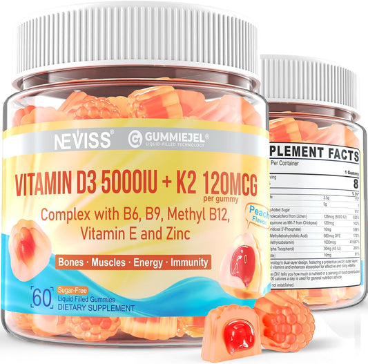Vitamin D3 5000IU + K2 (MK-7) 120mcg Gummies – Bone Strength: Vitamin D3 and K2 work together to help maintain – Image 1