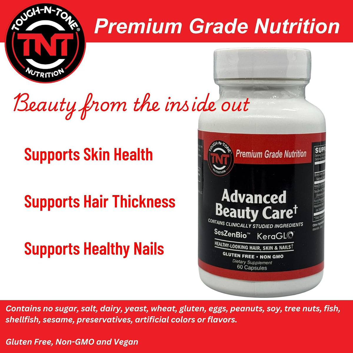 TOUGH-N-TONE Advanced Beauty Care – Vegan Biotin with SesZen-Bio®, KeraGLO® Keratin, Fo-Ti & Hyaluronic Acid – Hair, Skin & – Image 4